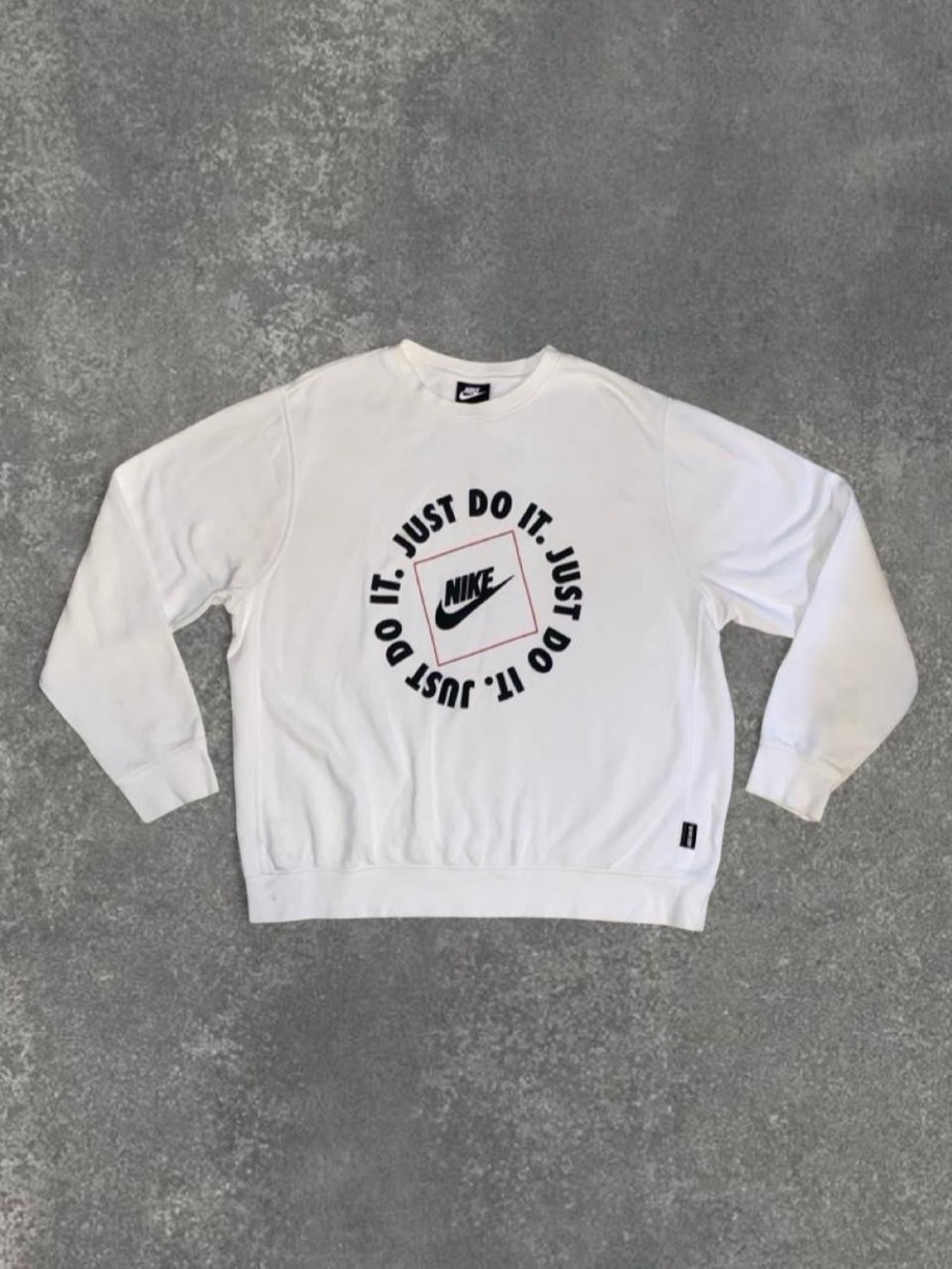 Nike White Crewneck Sweatshirt with Black 'Just Do It' Circle Logo